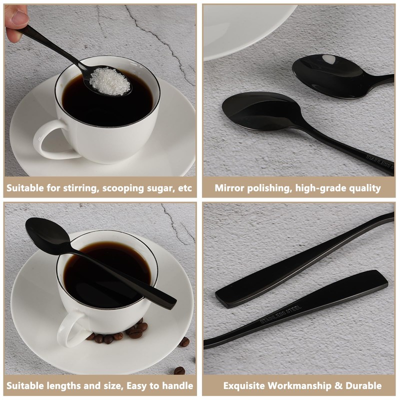 Afromy 12 Pieces Stainless Steel Teaspoons, Black Small Spoons for