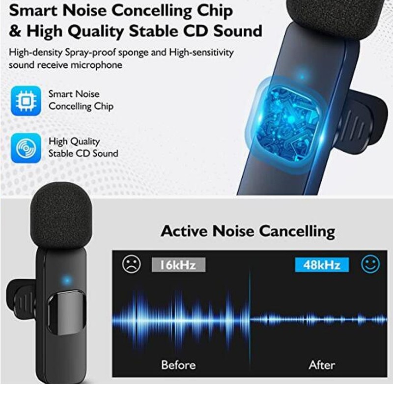 3.5mm Wireless Lavalier Lapel Microphone Intelligent Noise Canceling Automatic Pairing