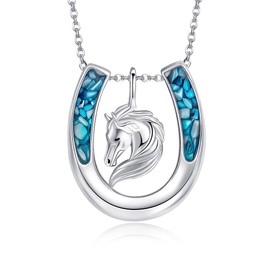 HUKKUN Horse Necklace Sterling Silver Horseshoe Necklace for Women Western Equestrian Jewelry Gifts, Sterling Silver