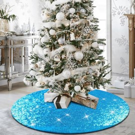 yuboo Teal Blue Christmas Tree Skirt, 48 Inch Sequin Double Layers Tree Mat f...
