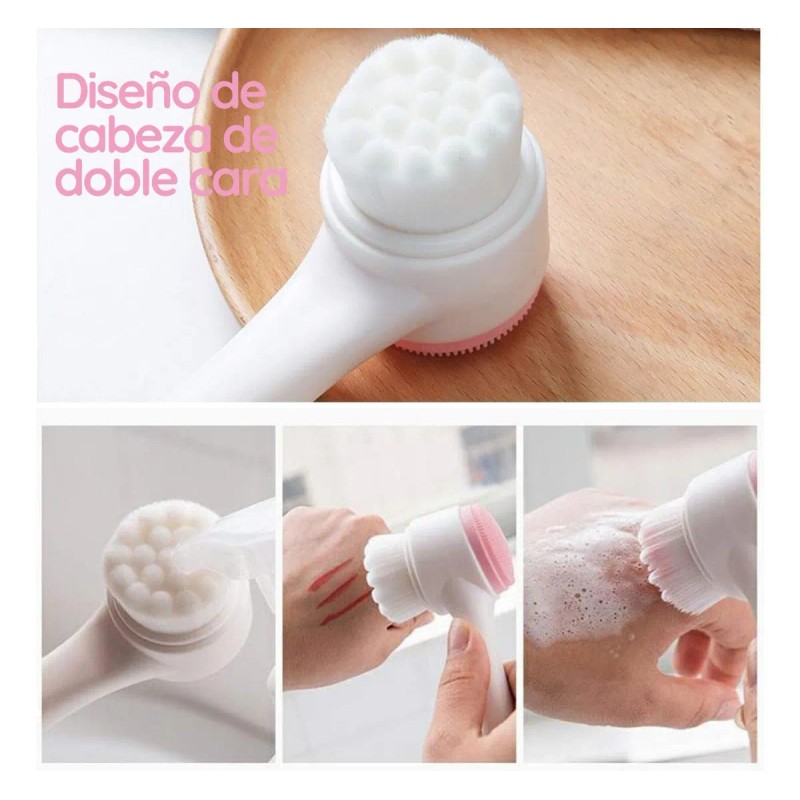 Cepillo Limpieza Facial Doble Cara Manual Exfoliante Skin F