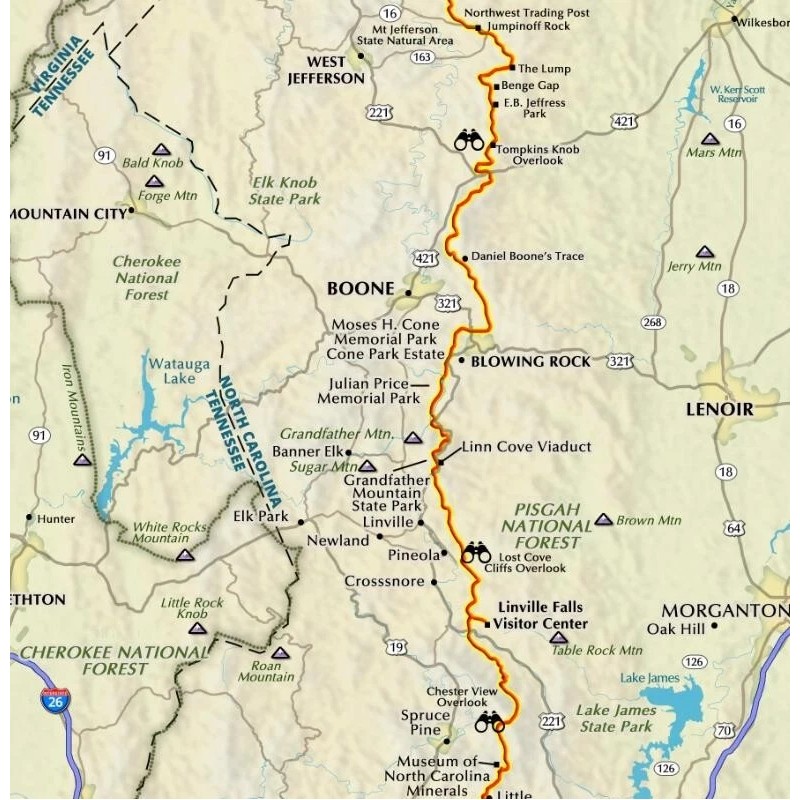 Franko Maps Blue Ridge Parkway Wall Map