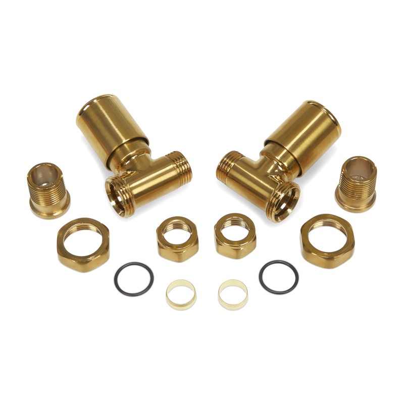 Brushed Brass Radiator Valves Angled Straight Corner 15mm Traditional Towel