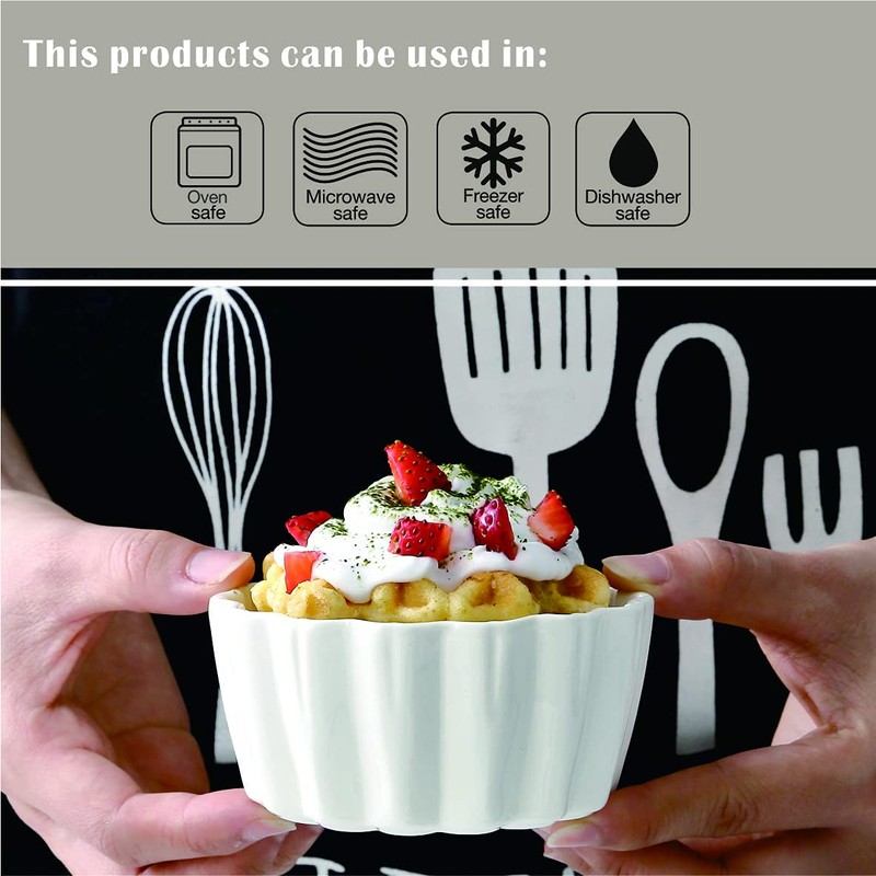 Ceramic Ramekins 6 oz - Creme Brulee,Souffle Porcelain Ramekins oven-safe,Pudding