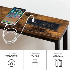 HOOBRO 39.4" Skinny Console Table with Power Outlet, 5.9" Behind Couch Table with Charging Station, Narrow Sofa Table, Long and Thin Table for Entryway, Living Room, Rustic Brown BF51UXG01
