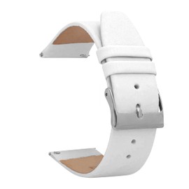 Quick Release Leather 18mm Watch Band for Men/Women - White - Classic - Slim Replacement Watch Strap - Silver Buckle - 18 mm