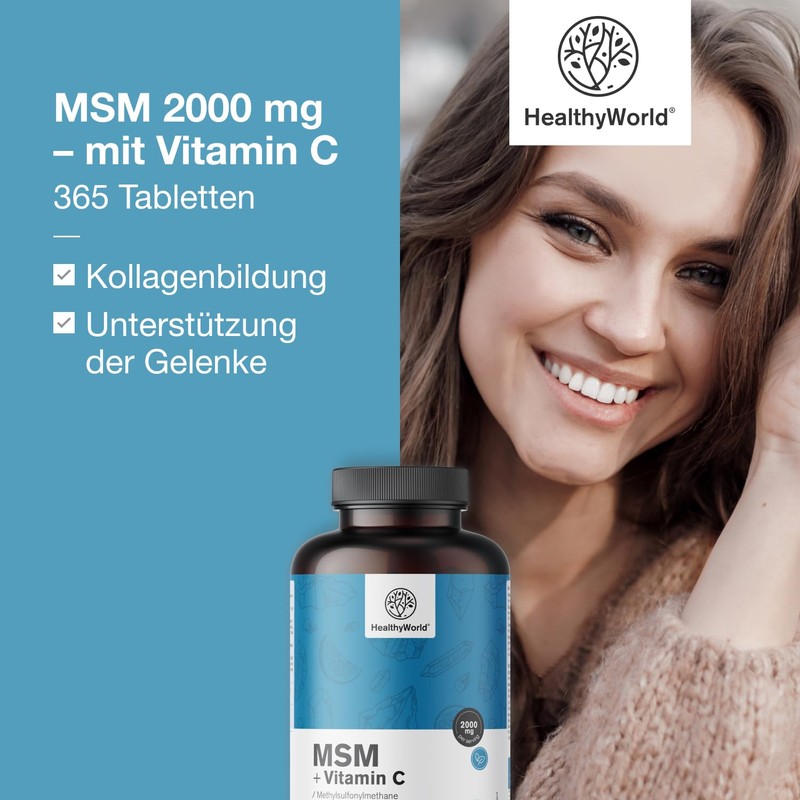 HealthyWorld® MSM 2000 mg - With Vitamin C - 365
