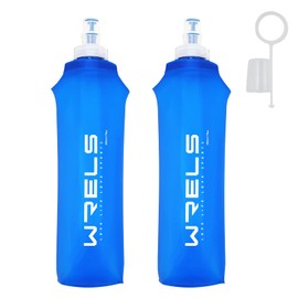 Soft Flask, Hydration, Running Bottle, Water Bottle, 5.1 fl oz (150 ml), 250 ml/500 ml, Foldable, Includes Dust Proof Cap, Lightweight, Tralan, Marathon, Hiking, Climbing (Blue, 16.9 fl oz (500 ml) x