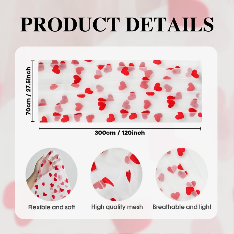 Artoid Mode White and Red Heart Gauze Table Runner 120