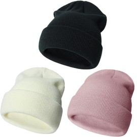 YMYDYFC Baby Boy Gril Beanie Toddler Beanie Infant Knitted Hats Baby Winter Hats Toddler Warm Knit Caps 0-6Years Black/White/Dusty Pink_3Pack Medium（2-6Years）