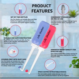 Life Shelter 2Pcs Portable Bidet - 420ml Peri Bottle for Postpartum Care, Camping & Personal Hygiene - Upside Down Handheld Perineal Wash Bottle - Blue & Pink Set with Storage Bag