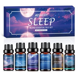 Aeshory Aeshory 6 x 10ml Sleep Essential Oils for Diffusers for Home - Fresh Breathe, Stress Relief, Stop The Snore, No More Insomnia, Sweet Dreams, A Goodnight's Sleep