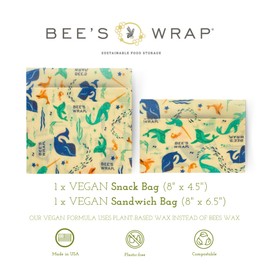 Bee's Wrap Reusable Snack Bags for Back to School, Made in the USA, Eco Friendly Food Wraps, Sustainable Food Storage, Reusable Bags (1 Snack, 1 Sandwich), Vegan Alternative to Beeswax Wraps for Food