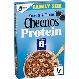 Cheerios Cereales proteicos, galletas y crema, 0.28 oz de proteína, tamaño familiar, 15 onzas