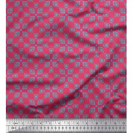 Soimoi Pink Velvet Fabric Square & Triangle Geometric Fabric Prints by Yard 58 Inch Wide