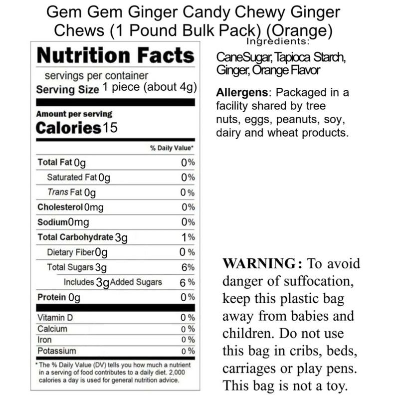 Gem Gem Ginger Candy Chewy Ginger Chews (1 Pound Bulk
