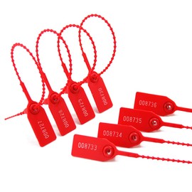 100 Plastic Tamper Seals, Zip Ties for Fire Extinguishers Pull Tite Security Tags Numbered Disposable Self-Locking Tab (Red)