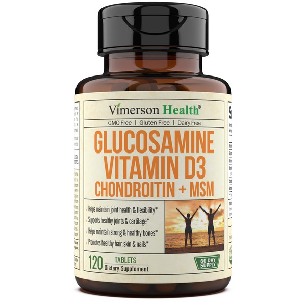 Glucosamine Chondroitin MSM & Vitamin D3, Boswellia, Bromelain - Advanced Joint Support Supplement for Women & Men. Supports Bone Mobility, Comfort, Strength, Flexibility & Immune Health. 120 Capsules