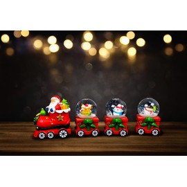 Christmas Snowglobe Set of 3pcs Gift Box Train Carriages & Engine Hand Painted Snowman Santa Reindeer Penguine Table Mantel Decoration Xmas Gifts