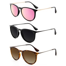 HENGOSEN Vintage Polarized Sunglasses for Women Men Round Classic Retro Women Sunglasses UV Protection Lens (Grey/Gradual Brown/Pink)