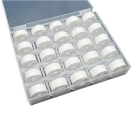 Gorrbinfen 25Pcs Sewing Machine Bobbin Threads with Storage Case Box, Pre-Wound Bobbins Set for Brother/Babylock/Janome/Elna/Kenmore/Babylock/Singer Sewing Machine (White)