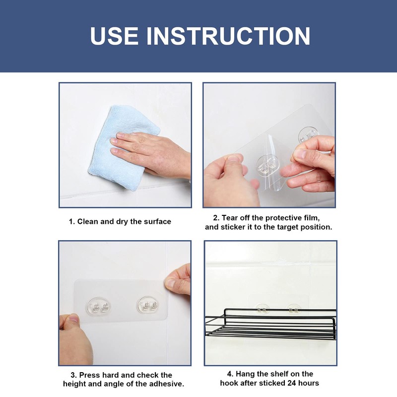8 Pack Shower Caddy Adhesive Hooks Replacement, Strong sticker Single