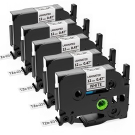 5-Pack TZe-231 Replace for Brother P Touch Label Tape TZe TZ Tape 12mm 0.47 Laminated White TZe231 Label Maker Tape for Brother Ptouch PT-D210 PT-D220 PT-H110 PT-D610BT PT-D600 PT-D410 PT-D400 PT-1880