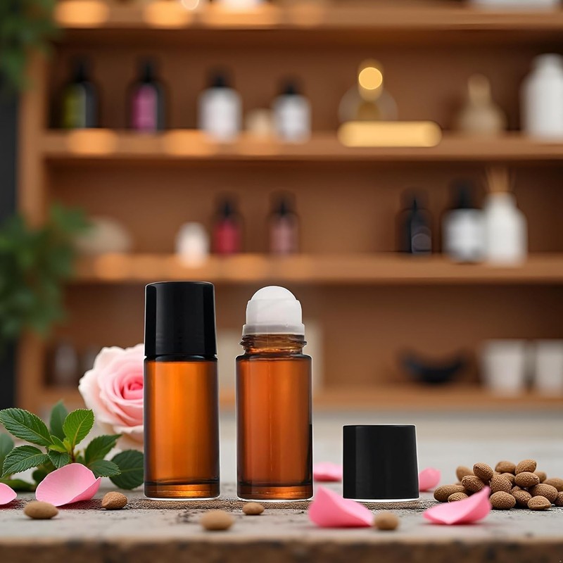 YuanHolumid 2Pcs Brown 30ml Glass Essential Oil Roller Bottles Refillable