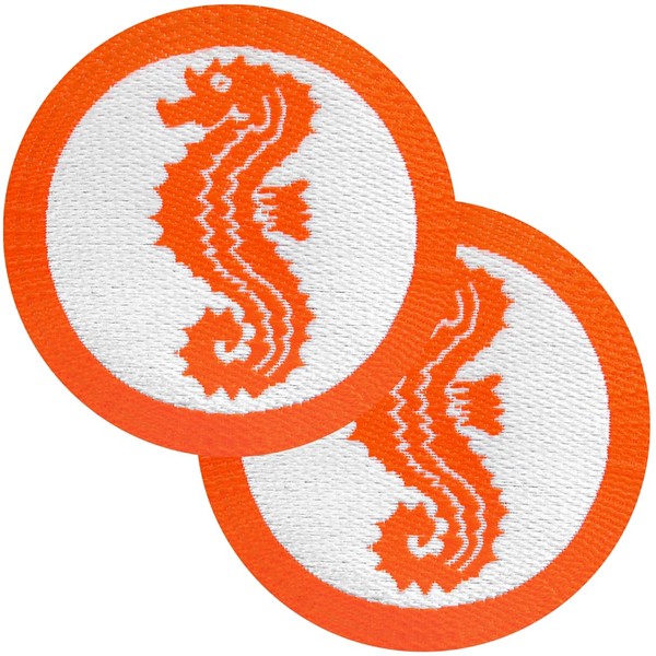 AXIONMARKT® Set of 2 Seahorse Badges for Iron-On Swimming Badges Seahorse Patches Ideal for Children as a Gift on Swimming Trunks Bath Towel T-Shirt Swimming Bag Approx. 6 cm Round