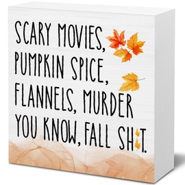 Fall Wood Sign Autumn Wooden Box Sign Funny Fall Home Decor for Desk Shelf Wall