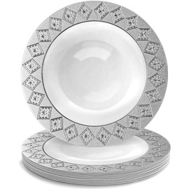 DecorLine Stunning White & Silver "Imperial" Soup Bowls - 12 oz. (Pack of 10) - Exquisite Design - Perfect for Special Occasions or Everyday Use