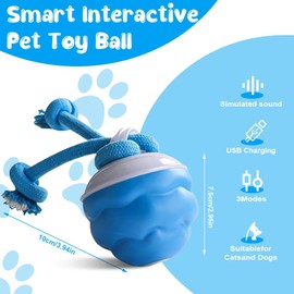 SGZIOO Interactive Dog Toys, Interactive Toys for Dogs, Dog Interactive Toy with Rope for Boredom, 3 Modes Interactive Dog Toy, Fun Moving Smart Dog Toy Active Rolling Ball for Small Dogs Self-Play