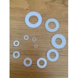 NYLON WASHERS FORM A FLAT PLASTIC WASHER (PACK of 10) (M3 (3.2mm Hole) x 8mm Outer Ø x 0.8mm Thickness)