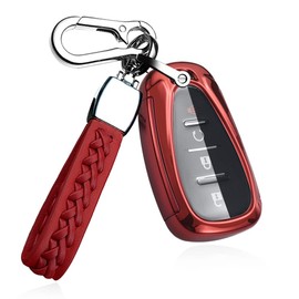 SANRILY Plating TPU 3/4/5 Button Key Fob Cover for Chevy Malibu Equinox Cruze Camaro Tahoe Silverado Traverse Blazer Sonic Keyless Smart Key Case with Keychain Red