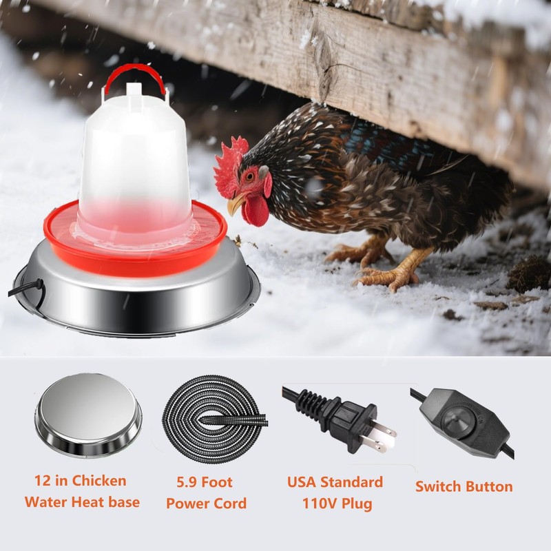 12in Chicken Warer Heater for Winter,5 Gallon Chicken Water Heated