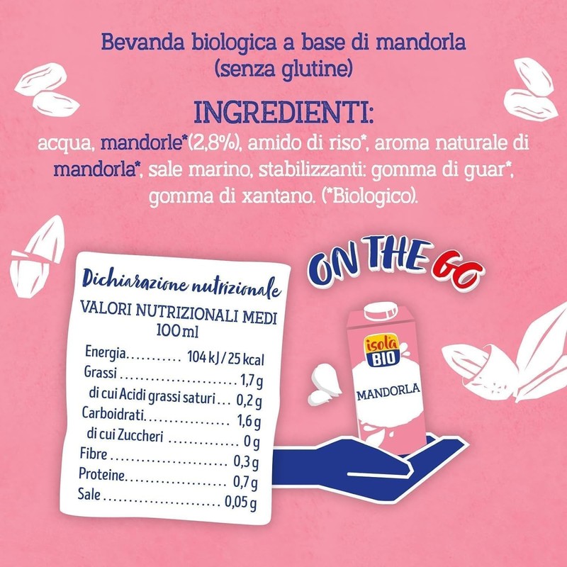 Isola Bio Mandorla On-The-Go Bevanda Vegetale Biologica Multipack, Pratica e