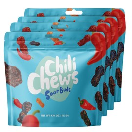 Chili Chews Great Tasting Sweet Then Sour & Spicy Candy Bites, Snacks For All Ages, The Perfect Combo Of Sweet & Spicy, Mouth Watering Gummy Candy (Sour Buds, 4 Pack)