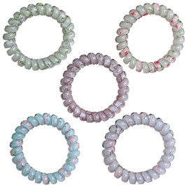 MOTIBACK 5Pcs Spiral Hair Ties,Colorful Traceless Plastic Phone Cord Coil Hair Ties for Women and Girls, Clear Elastic Ponytail Holders for Thick & Thin Hair, Assorted Colors