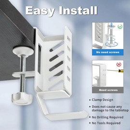 Tiudium Desk Side Vertical Laptop Stand,No Drill Laptop Desktop Mount,Hanging Laptop Holder for Desk Side,Clamp on Desk White