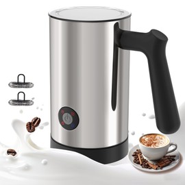Trilamdyno Milk Frother Automatic, Milk Steamer Electric with Hot and Cold Foam, Stainless Steel with Non Stick Coating