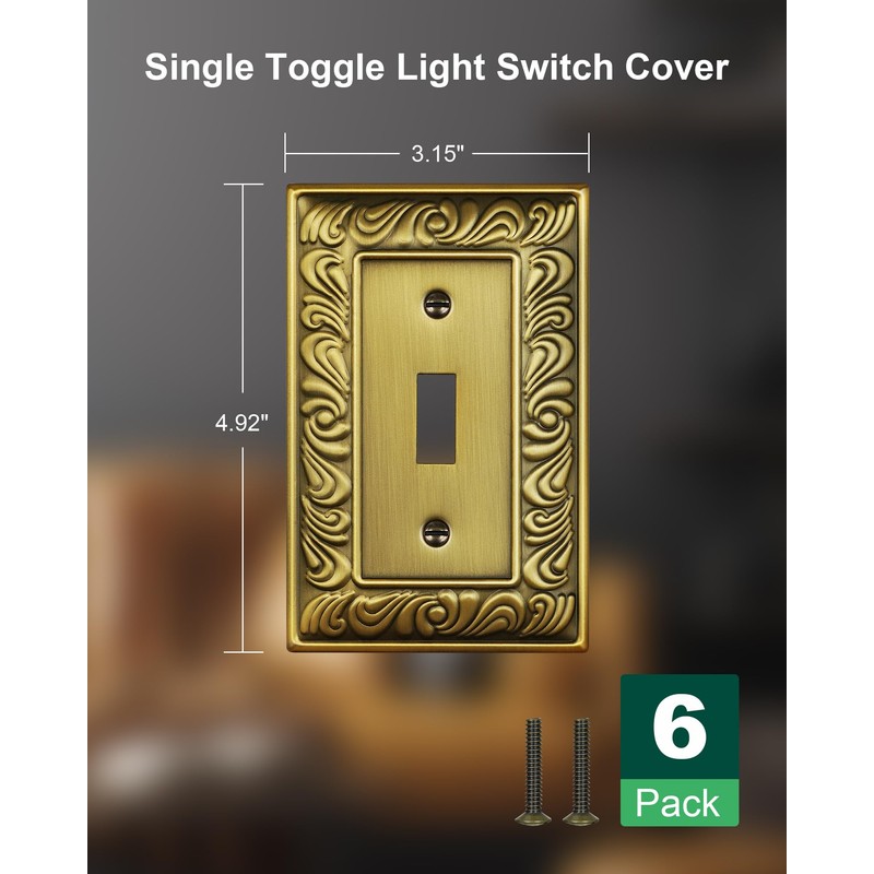 6-Pack Single Toggle Light Switch Cover Plate, Paisley Pattern Decorative