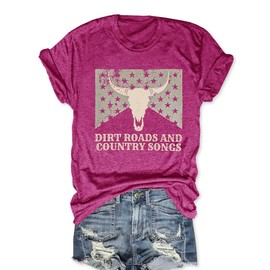 Cowgirl Shirts for Women Western Cow Skul Tees Country Music Graphic T-Shirt Cute Top for Women Vintage Rodeo Graphic Tops Rose S