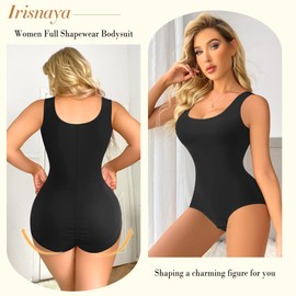 Irisnaya Shapewear Bodysuit Scoop Neck Tank Tops for Women Tummy Control Waist Trainer Vest Full Body Shaper (M, Black)