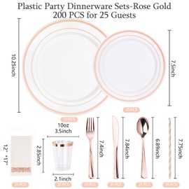 ISFANGCO 700 PCS Rose Gold Plastic Plates for 100 Guests, Rose Gold Disposable Dinnerware Sets Include 100 Dinner&Salad Plates, 100 Silverware Set, 100 Napkins, 100 Cups