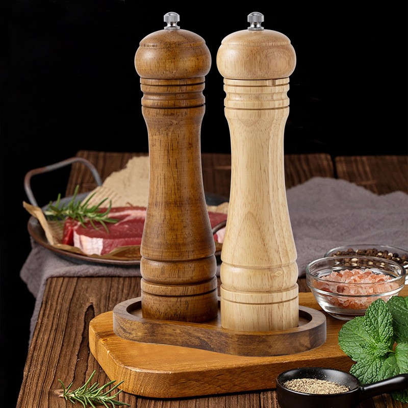BINHAI Salt and Pepper Wood Mill Tray, Retro Colour Pepper