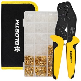 BLOSTM 600 Piece Crimping Tool Set - Adjustable Ratchet Wire Crimping Tool with Comfort Grip Handle, 300 Terminal Connectors (Male/Female) & 300 Transparent Cable Sleeves (AWG 22-16 0.5-1.5mm²)