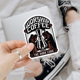 3 Pcs Worship Coffee The Dark Lord Sticker, Funny Caffeine Lover, Coffee Stickers - Vinyl Sticker 3 Inches for Water Bottles Laptop Phone Car Ski Helmet
