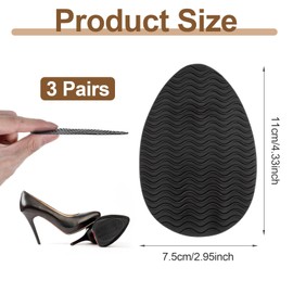 Non Slip Shoe Pads 3" × 4.3" Anti-Slip Sole Protectors Shoe Sole Non Slip Pads Shoe-Sole Protector Self-Adhesive Non-Skid Stickers for Shoes (Black, 3 Pairs)