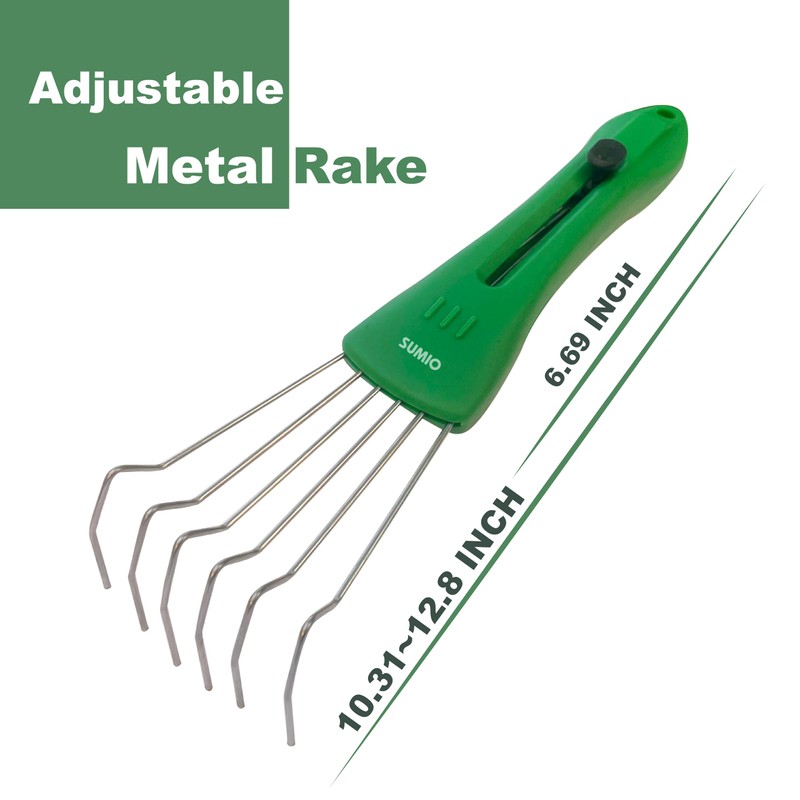 SUMIO Adjustable Hand Rake – 6-Tine Wire Broom, 4-Position Rake