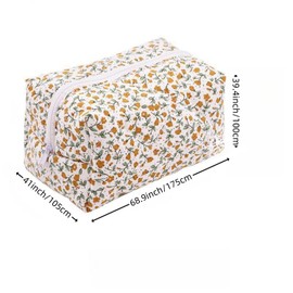 Floral Makeup Bag Travel Skincare Organizer Zipper Bag Portable Organizer Soft Bag Cotton Makeup Bag Makeup Bag Cute for Girls Women, Pink, Miniature Floral Print